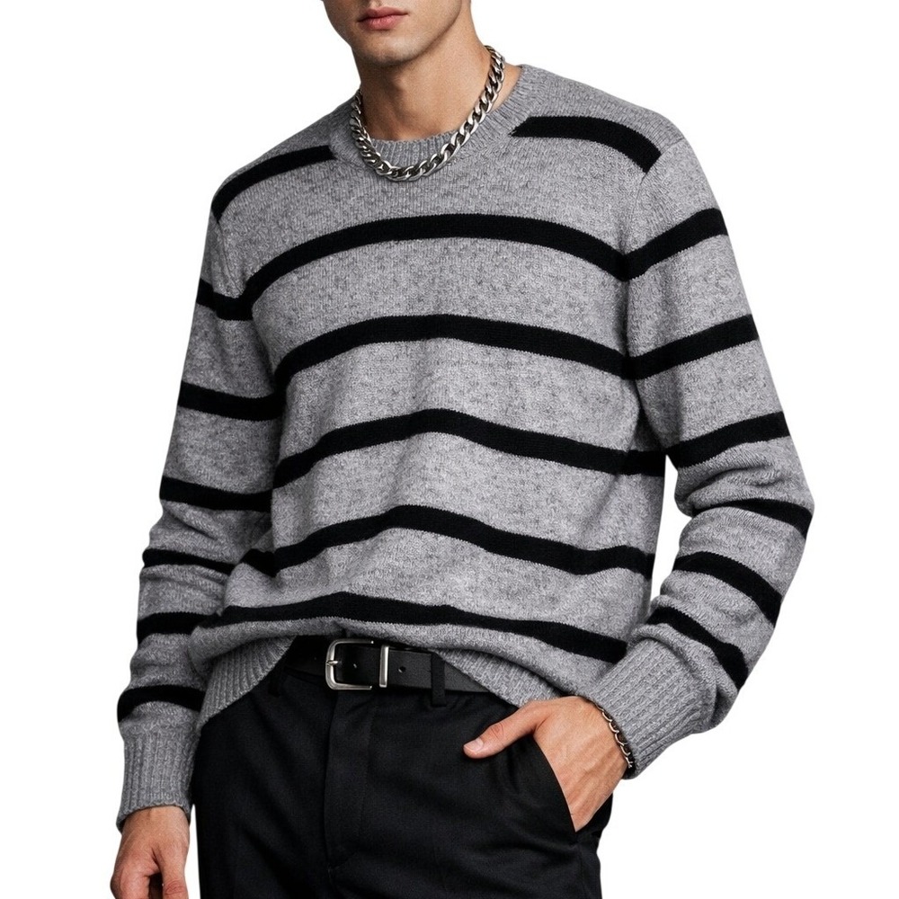 Abercrombie‎ & Fitch Gray Navy Stripe Crew Neck Pullover Sweater XL